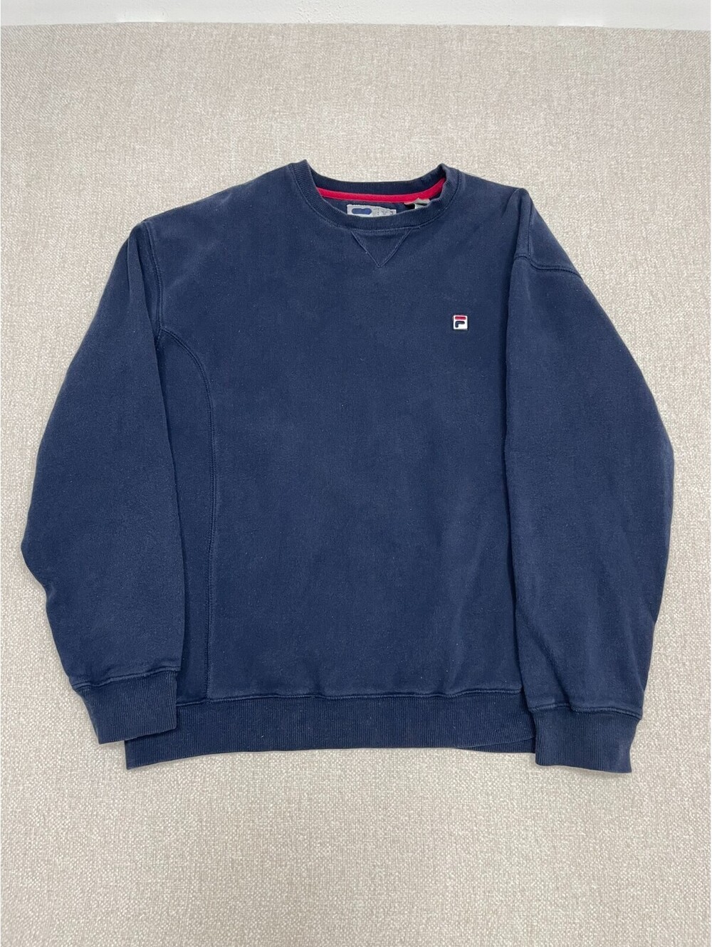 Vintage 90s FILA F-Box Logo Crewneck Sweatshirt Mens L Navy Blue Pullover